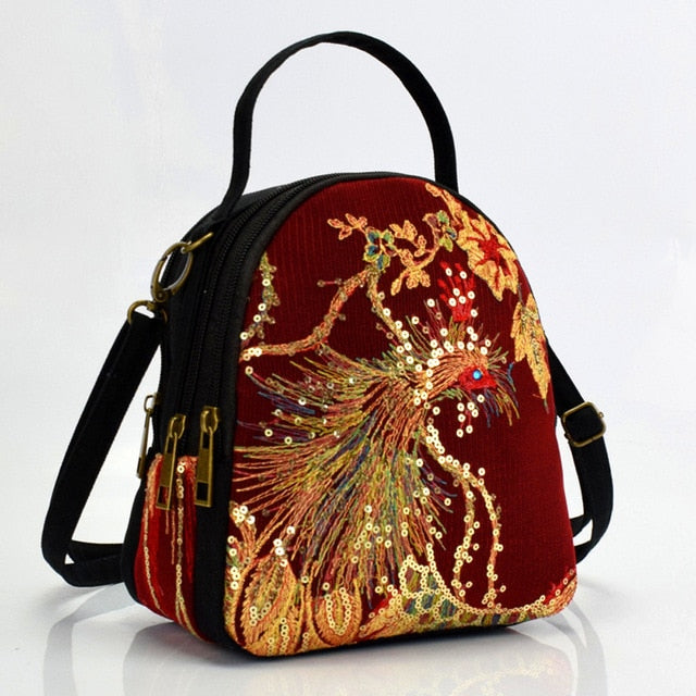 New Sequins Peacock Embroidery Bag Fashion Ethnic Small Canvas Shoulder Messenger Bags