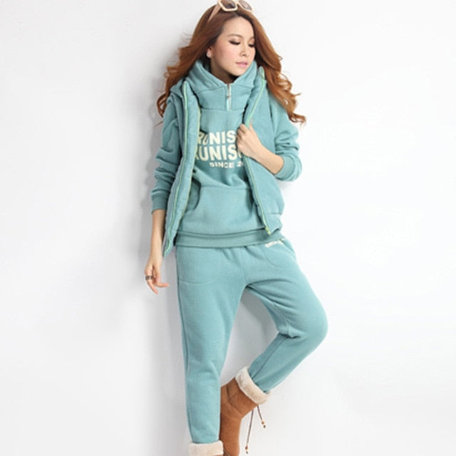 2019 Hot Autumn Winter Sports 3 Piece Outfits Hoodies Suits Thickened Female Furring  Plus Size 6XL