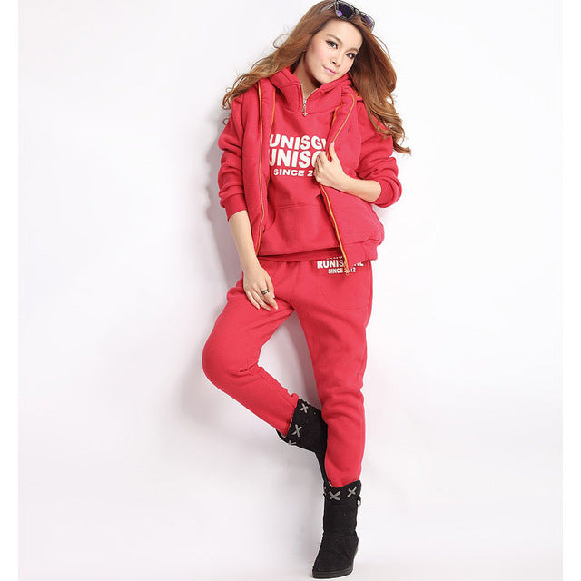 2019 Hot Autumn Winter Sports 3 Piece Outfits Hoodies Suits Thickened Female Furring  Plus Size 6XL