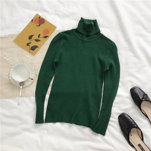 2019 Autumn Winter Thick Sweater Women Knitted Ribbed Pullover Long Sleeve Turtleneck