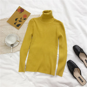 2019 Autumn Winter Thick Sweater Women Knitted Ribbed Pullover Long Sleeve Turtleneck