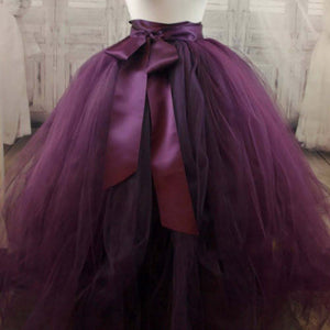 Dark Purple Puffy Bridal Tulle Skirts 2019 With Ribbon Sash Lush Long Tutu