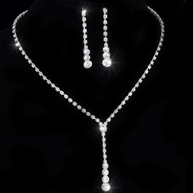 Crystal Tennis Drop Necklace Sets 14"-17" Silver Bridal Bridesmaid wedding engagement Jewelry Sets