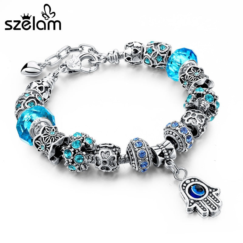 Szelam Charm Bracelets Red/Blue/Purple For Women Crystal Beads Evil Eye Bracelets