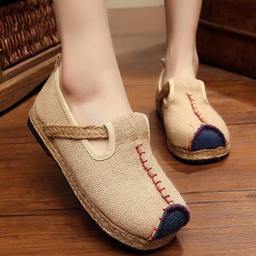 Fashionable Veowalk Womens Casual Plain Linen Cotton Loafers Old Beijing Walking Flat Shoes