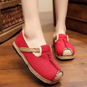 Fashionable Veowalk Womens Casual Plain Linen Cotton Loafers Old Beijing Walking Flat Shoes