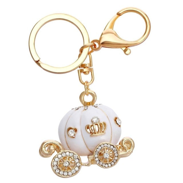 Multi-functional Rhinestone Pumpkin Carriage Pendant Key chain Gold Color