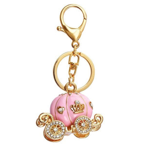 Multi-functional Rhinestone Pumpkin Carriage Pendant Key chain Gold Color