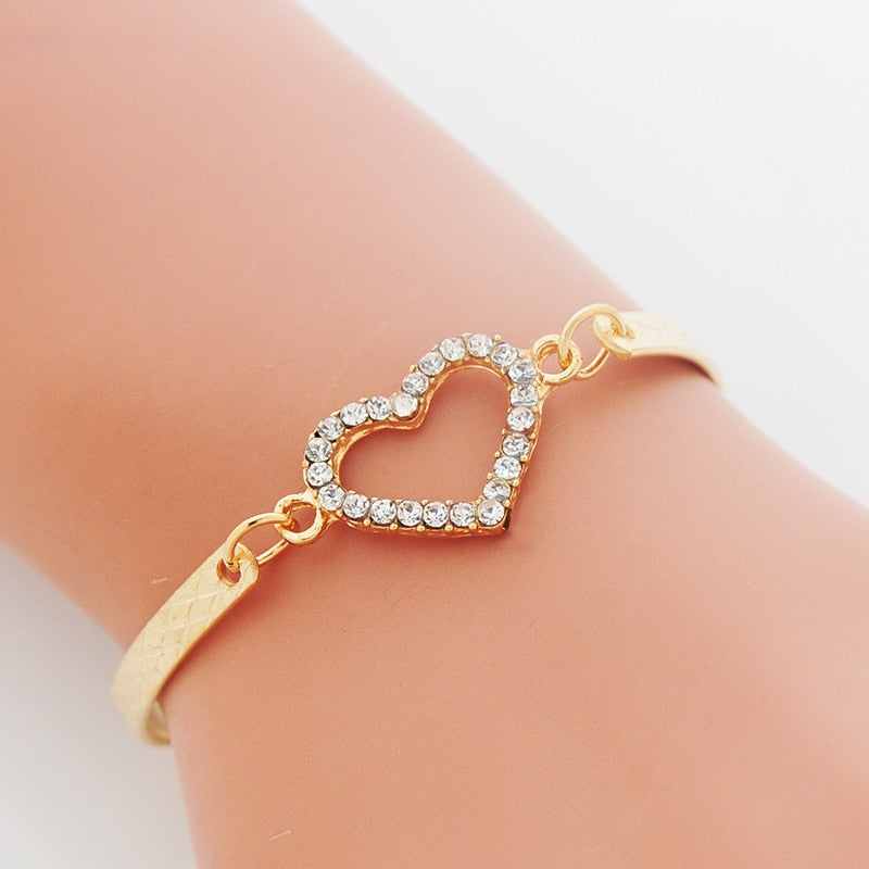 Fashion CZ Gold Color Crystal Heart Charm Bracelets for Women