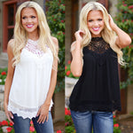 Women Blouse Lace Vintage Sleeveless White Crochet Casual Shirts Tops Plus Size