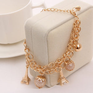 Gold Color Multi-layer Beaded Pendant Heart Butterfly Charm Bracelets and Bangles