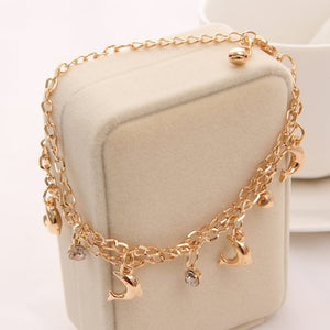 Gold Color Multi-layer Beaded Pendant Heart Butterfly Charm Bracelets and Bangles