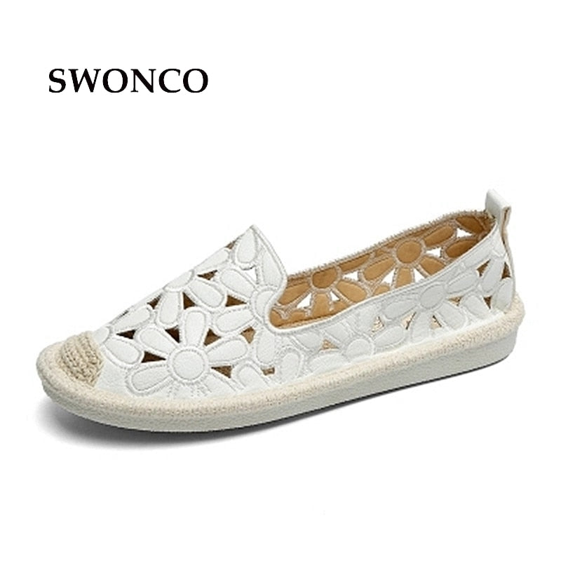 Casual SWONCO Women's Flats Shoe Embroidery Fisherman Spring Summer Comfortable