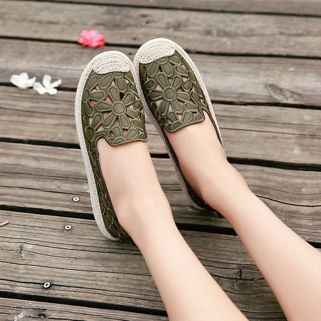 Casual SWONCO Women's Flats Shoe Embroidery Fisherman Spring Summer Comfortable