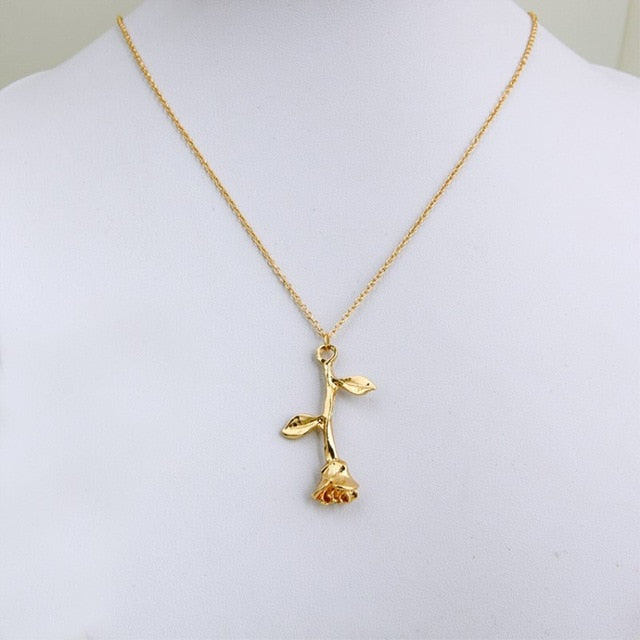 Jewelry Collier Pink Gold Rose Statement Pendant Necklace