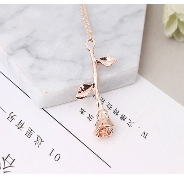 Jewelry Collier Pink Gold Rose Statement Pendant Necklace