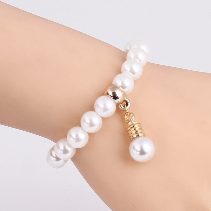 GR Jewelry Best Friends Gift For Children Imitation Pearl Bracelet Women Geometric Charms