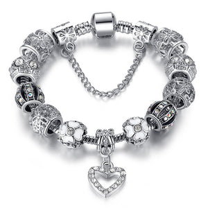 High Quality Heart Charms Beads fit Original Silver Bracelet Crystal Beads Bracelets & Bangles