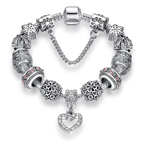 High Quality Heart Charms Beads fit Original Silver Bracelet Crystal Beads Bracelets & Bangles