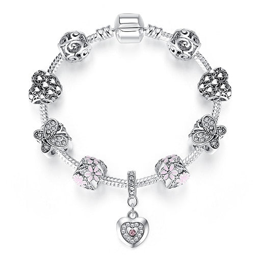 High Quality Heart Charms Beads fit Original Silver Bracelet Crystal Beads Bracelets & Bangles