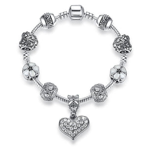 High Quality Heart Charms Beads fit Original Silver Bracelet Crystal Beads Bracelets & Bangles