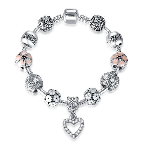 High Quality Heart Charms Beads fit Original Silver Bracelet Crystal Beads Bracelets & Bangles