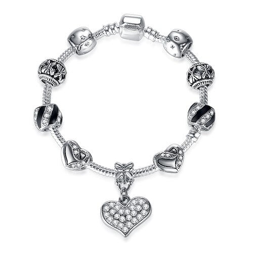 High Quality Heart Charms Beads fit Original Silver Bracelet Crystal Beads Bracelets & Bangles