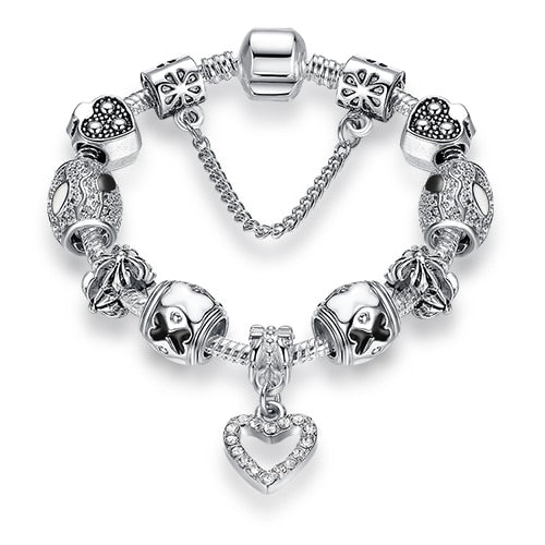 High Quality Heart Charms Beads fit Original Silver Bracelet Crystal Beads Bracelets & Bangles