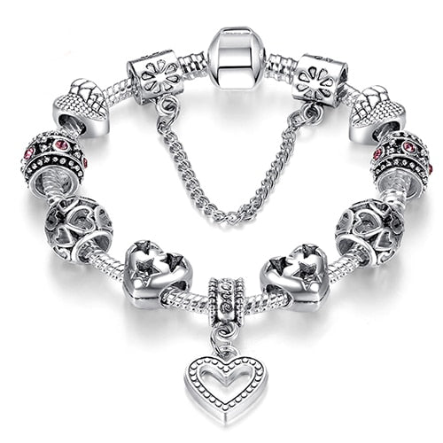 High Quality Heart Charms Beads fit Original Silver Bracelet Crystal Beads Bracelets & Bangles