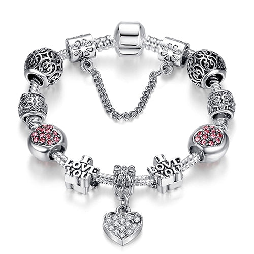 High Quality Heart Charms Beads fit Original Silver Bracelet Crystal Beads Bracelets & Bangles