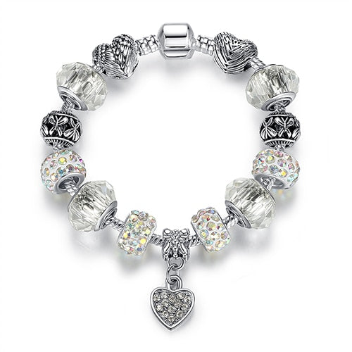 High Quality Heart Charms Beads fit Original Silver Bracelet Crystal Beads Bracelets & Bangles