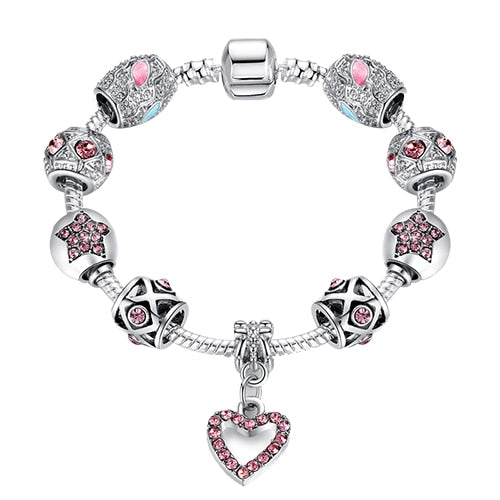 High Quality Heart Charms Beads fit Original Silver Bracelet Crystal Beads Bracelets & Bangles