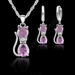 Jewelry Sets Purple Real Pure 925 Sterling Silver Cute Cat Shaped Kitty Set