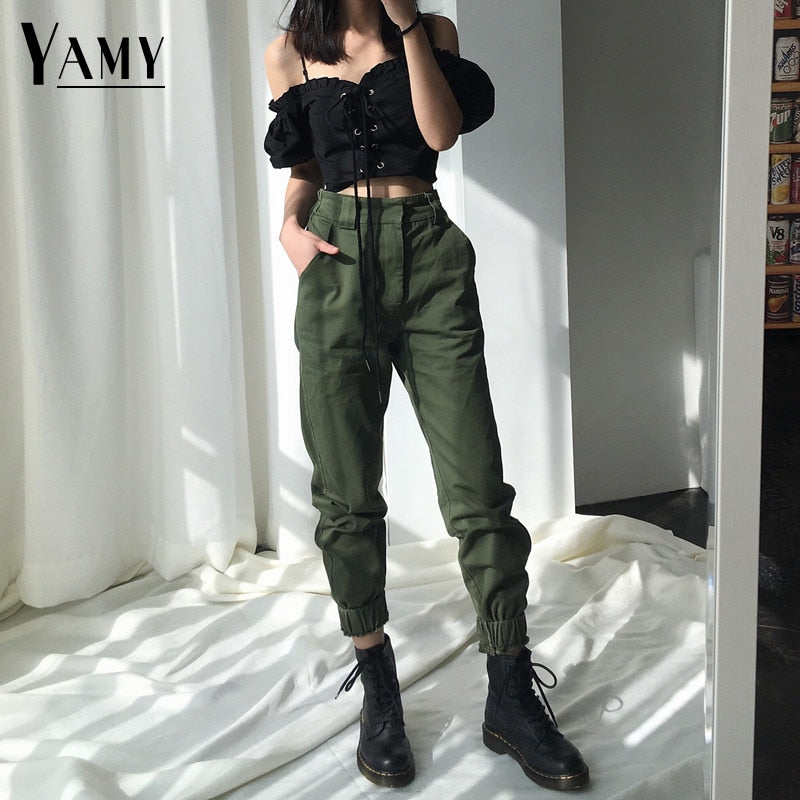 High Waist Pants Camouflage Loose Joggers Women Army Harem Camo Pants Streetwear Punk Black Cargo pants Women Capris Trousers