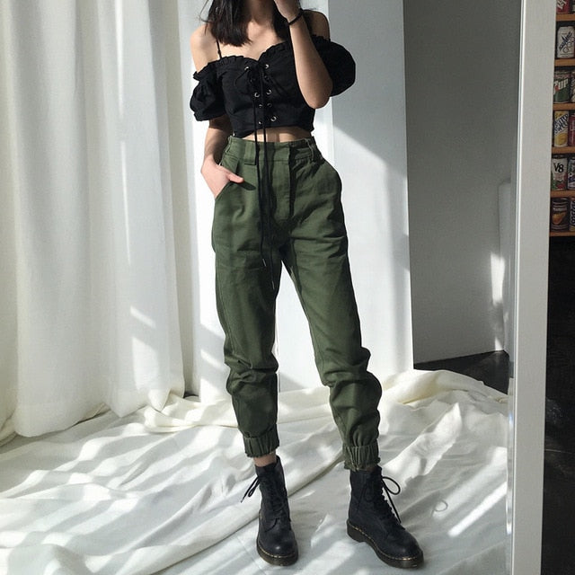 High Waist Pants Camouflage Loose Joggers Women Army Harem Camo Pants Streetwear Punk Black Cargo pants Women Capris Trousers