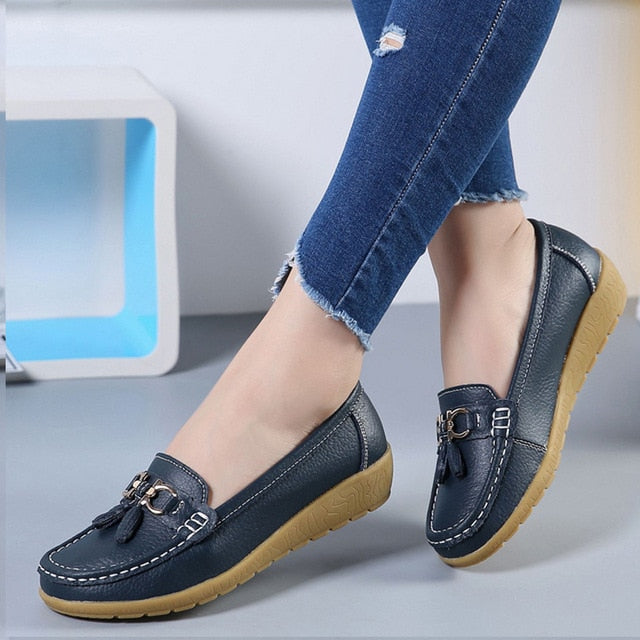 Women Shoes Flats Cut Out Leather Casual Breathbale Moccains