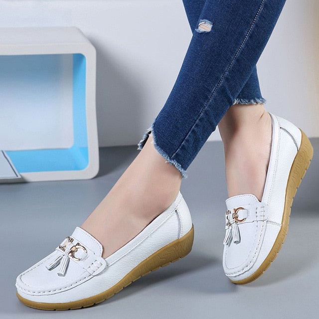 Women Shoes Flats Cut Out Leather Casual Breathbale Moccains