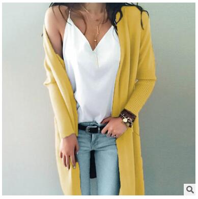 Women Knitted Long Sleeve Long Sweater Cardigan
