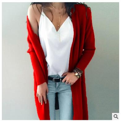 Women Knitted Long Sleeve Long Sweater Cardigan