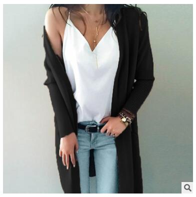Women Knitted Long Sleeve Long Sweater Cardigan