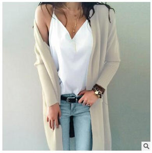 Women Knitted Long Sleeve Long Sweater Cardigan