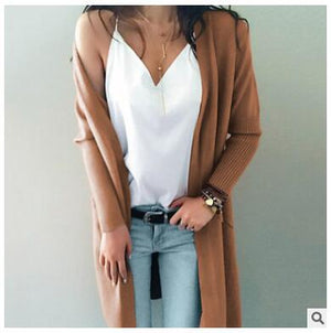 Women Knitted Long Sleeve Long Sweater Cardigan