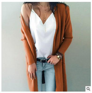 Women Knitted Long Sleeve Long Sweater Cardigan