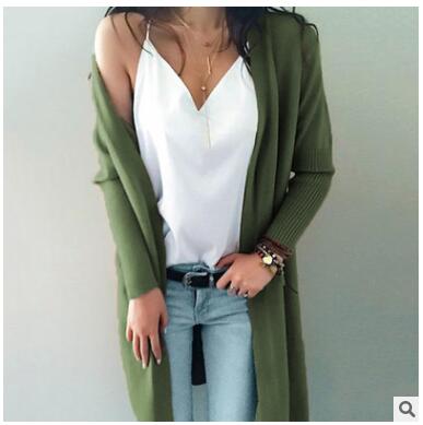 Women Knitted Long Sleeve Long Sweater Cardigan