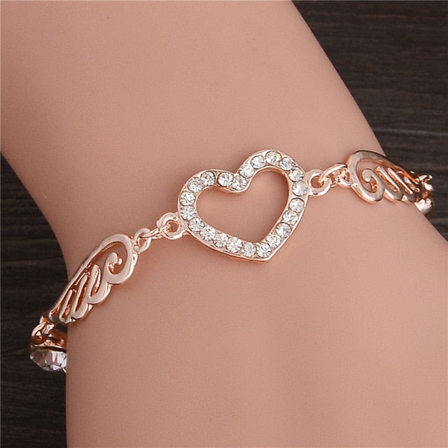 Women Fashion Bridal Jewelry Flower Opal Charm Gold Color Crystal Statement Bracelets & Bangles