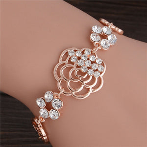 Women Fashion Bridal Jewelry Flower Opal Charm Gold Color Crystal Statement Bracelets & Bangles