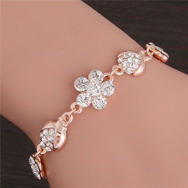 Women Fashion Bridal Jewelry Flower Opal Charm Gold Color Crystal Statement Bracelets & Bangles