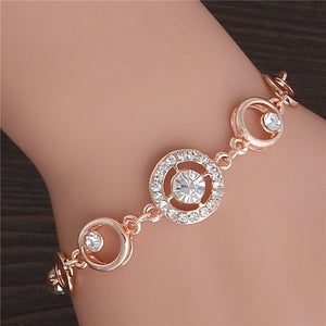 Women Fashion Bridal Jewelry Flower Opal Charm Gold Color Crystal Statement Bracelets & Bangles