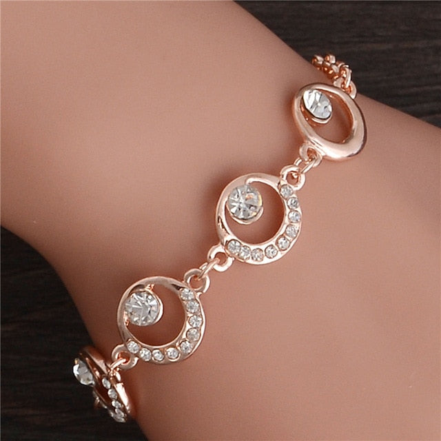 Women Fashion Bridal Jewelry Flower Opal Charm Gold Color Crystal Statement Bracelets & Bangles