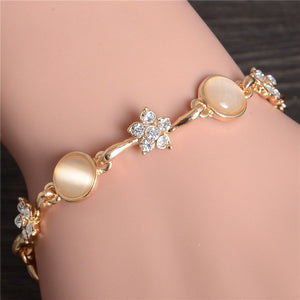 Women Fashion Bridal Jewelry Flower Opal Charm Gold Color Crystal Statement Bracelets & Bangles